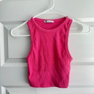 Zara Pink Halter Crop Top – Sleeveless Stretch Tank – Minimalist Basic – Size S